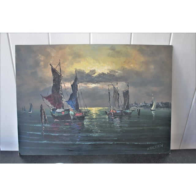 Late 20th Century Original Karsten Evening Seascape Painting For Sale - Image 5 of 5