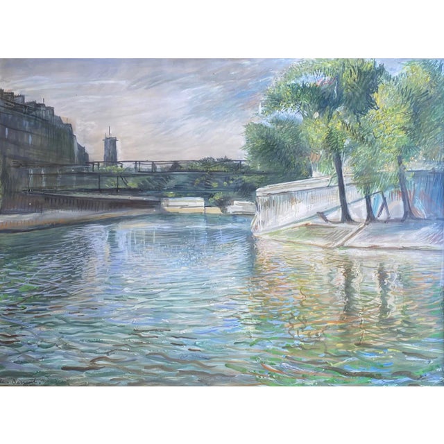 Aurèle Barraud, View of the Seine, 1950s, Watercolor, Framed For Sale
