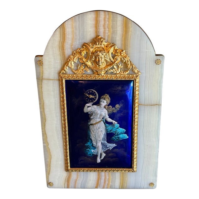 1860s Coblentz Louis XVI Blue Alabaster Enamel Table Clock 1pc For Sale