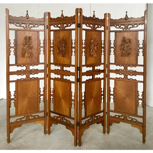 1970s Vintage Hand Carved Rosewood Shoji Screen Room Divider For Sale - Image 10 of 11
