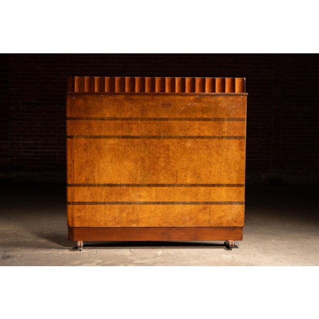 Vintage Art Deco Birdseye Maple Rolling Room Divider For Sale - Image 10 of 14