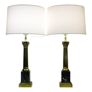 1960's Westwood Neoclassical Hollywood Regency Corinthan Column Marble Brass Table Lamps - a Pair For Sale