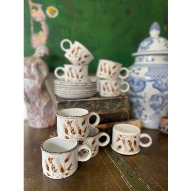 Ceramic Mid 20th Century Wild Oats Stoneware Mugs & Saucers Set - Midwinter English Coffee Cups - 15pcs For Sale - Image 7 of 10