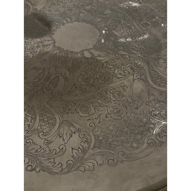 English Vintage English Silver MFG Corp Silverplate Etched Tray For Sale - Image 3 of 8