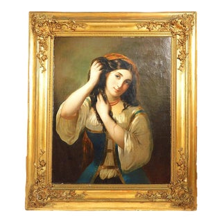 19th Century Portrait of a Sicilian Girl, by a Student of Michele Cusa, Oil on Canvas - Unsigned For Sale