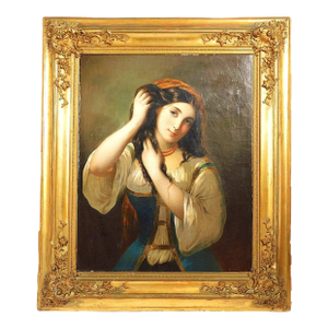 19th Century Portrait of a Sicilian Girl, by a Student of Michele Cusa, Oil on Canvas - Unsigned