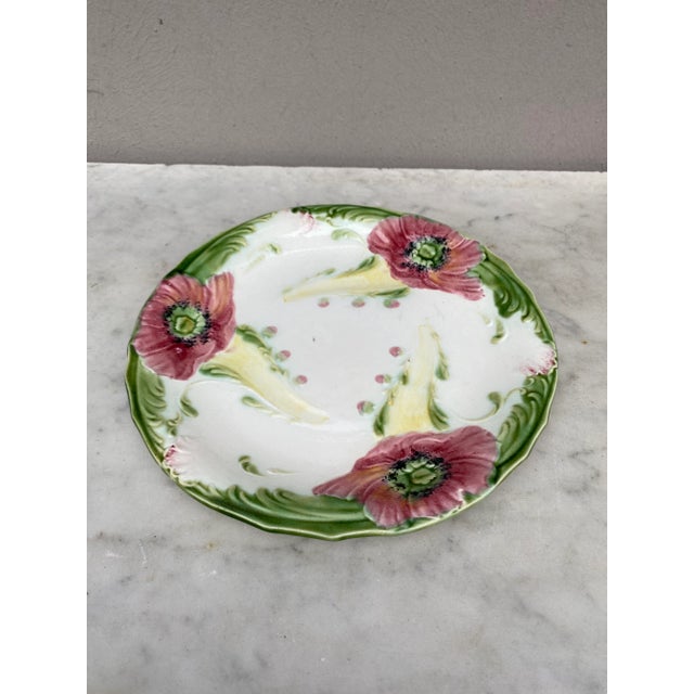 French Country French Majolica Poppies Plate Luneville, Circa 1910 For Sale - Image 3 of 5