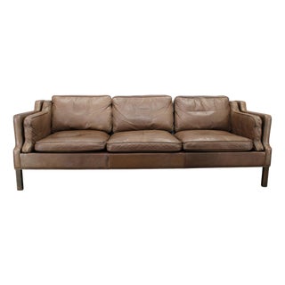 Mid-Century Danish Three-Seat Brown Leather Sofa, 1970s For Sale
