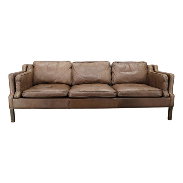 Mid-Century Danish Three-Seat Brown Leather Sofa, 1970s For Sale