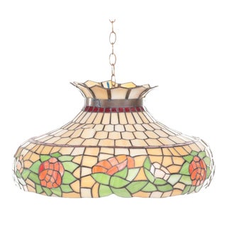 Vintage Tiffany Style Floral Slag Glass Pendant Light For Sale
