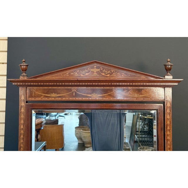 English Cheval or Standing Dressing Mirror With Inlaid Mahogany Frame From England For Sale - Image 3 of 18