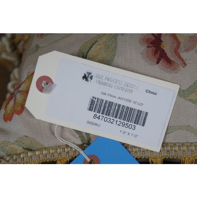 Mid 20th Century Silk Down Filled Morning Glory Floral Embroidered Tassel Lumbar Throw Pillow For Sale - Image 9 of 9