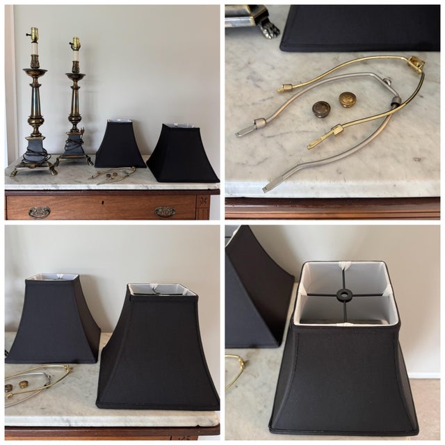 Bronze Vintage 1960s Stiffel Neoclassical Style Bronze and Black Enamel Table Lamps - A Pair For Sale - Image 8 of 13