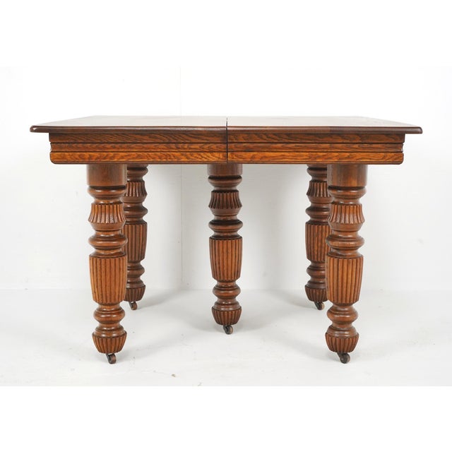 Antique Oak Victorian Dining Table With Casters For Sale - Image 9 of 14