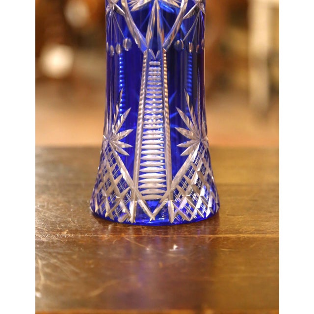 Mid 20th Century Mid-Century Czech Cobalt Cut-to-Clear Crystal Vase For Sale - Image 5 of 9