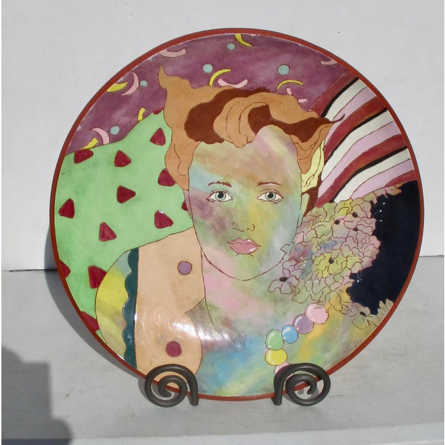 Enameled Hand Painted Red Clay Charger Lydia Gorski 1987 Chairish