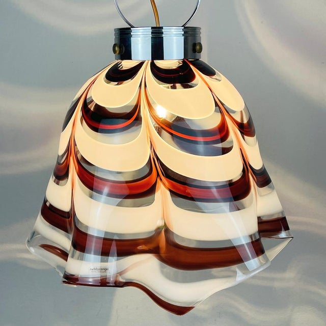 Metal Murano Glass Brown Fazzoletto Pendant Lamp by AV Mazzega, Italy, 1970s For Sale - Image 7 of 14
