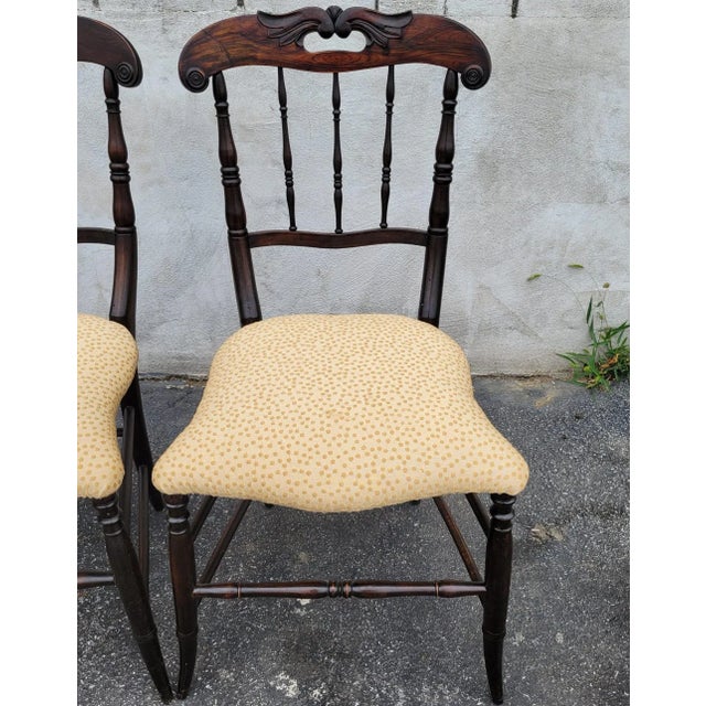 19th Century Antique Victorian Upholstered Side Chairs with Solid Hardwood Carved Backrests- Set of 2 For Sale - Image 5 of 12
