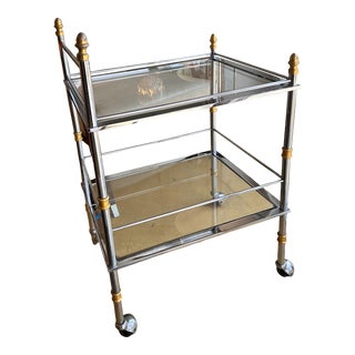 Rare Maison Jansen Mid Century Modern Chrome & Brass Cocktail Cart For Sale