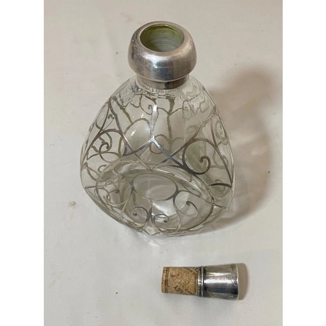 Antique Ornate Sterling Silver Overlay Glass Liquor Claret Decanter Bottle Jar For Sale - Image 9 of 12