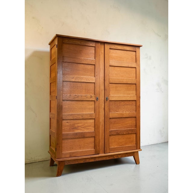 French Modernist Oak Armoire by René Gabriel, 1940s For Sale - Image 3 of 11
