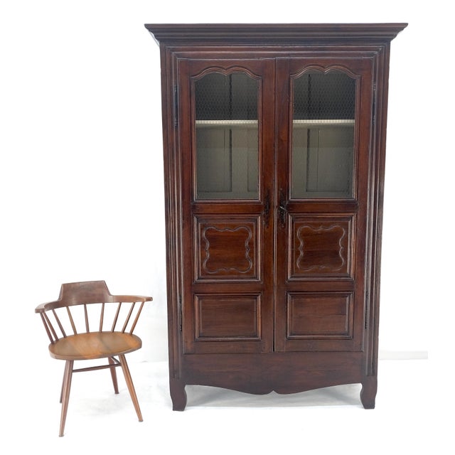 Wood Solid Oak Paneled Back 2 Door Adjustable Shelves Antique Cupboard Blanket Chest For Sale - Image 7 of 7