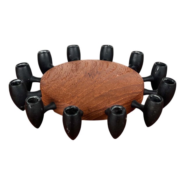 Mid-Century Modern Danish Teak and Cast Iron Candleholder from Digsmed, 1960s For Sale