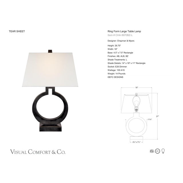 Chapman & Myers by Visual Comfort Signature Ring Form Large Table Lamp in Bronze with Linen Shade Designer: Chapman &...