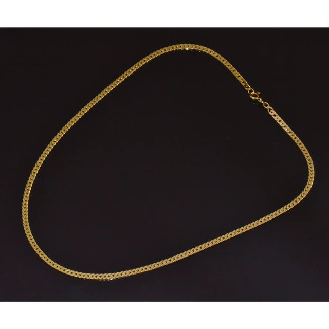 Metal Italian 14k Solid Yellow Gold Faceted Flat Curb Chain Necklace For Sale - Image 7 of 12