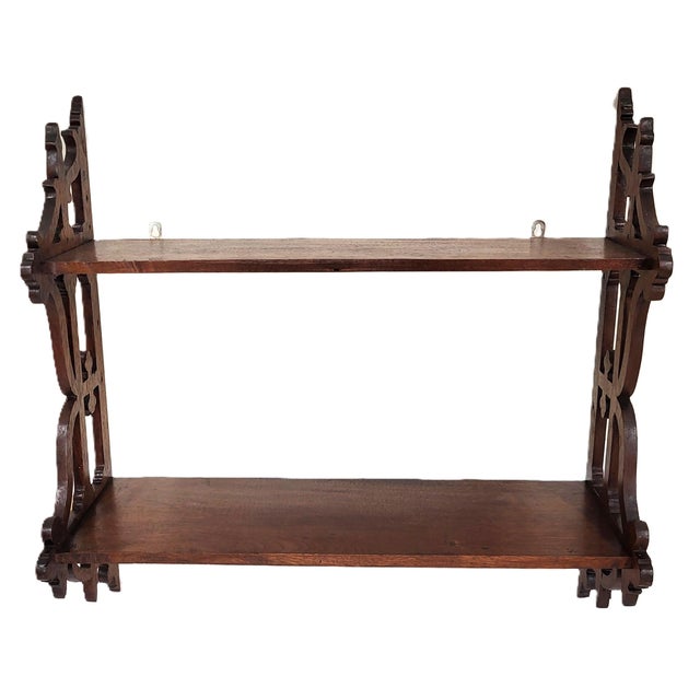 Early 20th Century Antique American Mahogany Victorian Pierce Carved Wall Shelf 3 Tier Bookshelf For Sale - Image 5 of 8