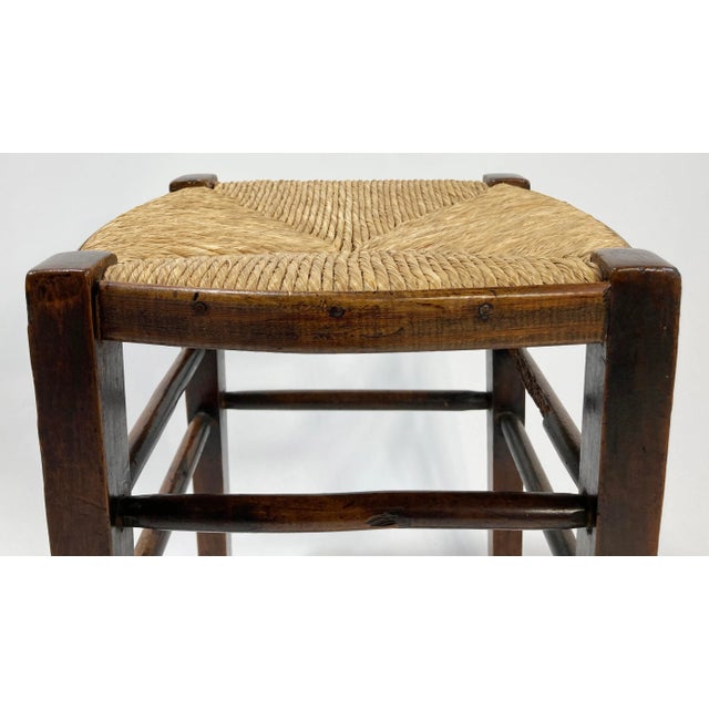 Brown Antique English Wood Woven Rush Seat Stool For Sale - Image 8 of 9