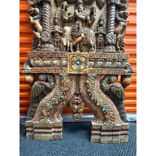 Grand 6ft Custom Architectural Hand-Carved Hardwood Temple Panels - Pair For Sale - Image 11 of 18