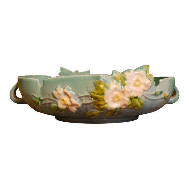 Vintage Roseville Pottery Floral Console Bowl For Sale