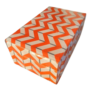 Glass Orange White Chevron Jewelry Storage Box Holder