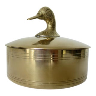 Vintage C.1960's Mid-Century Modern Brass Lidded Duck Keepsake Box For Sale