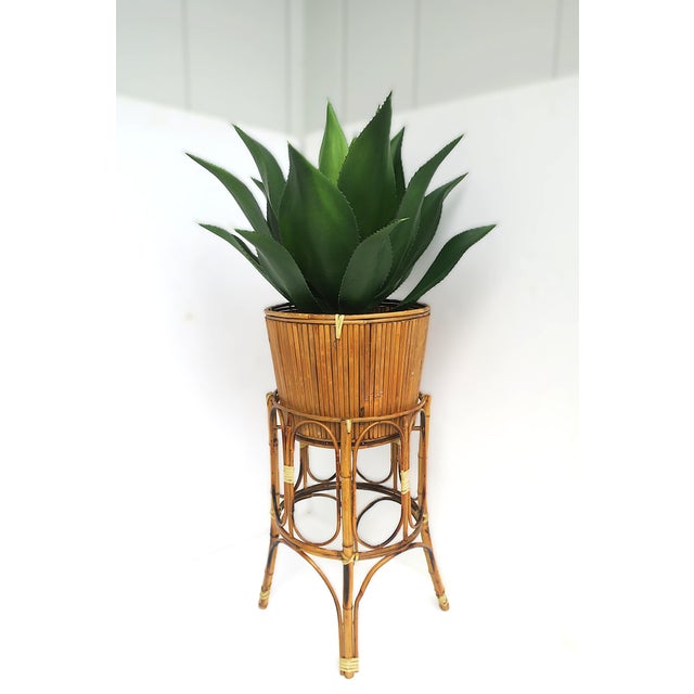 Mid 20th Century Wicker Bamboo Plant Stand Holder Cachepot For Sale - Image 5 of 12