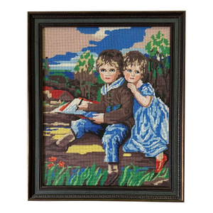 1970s Boho Chic Framed Needlepoint