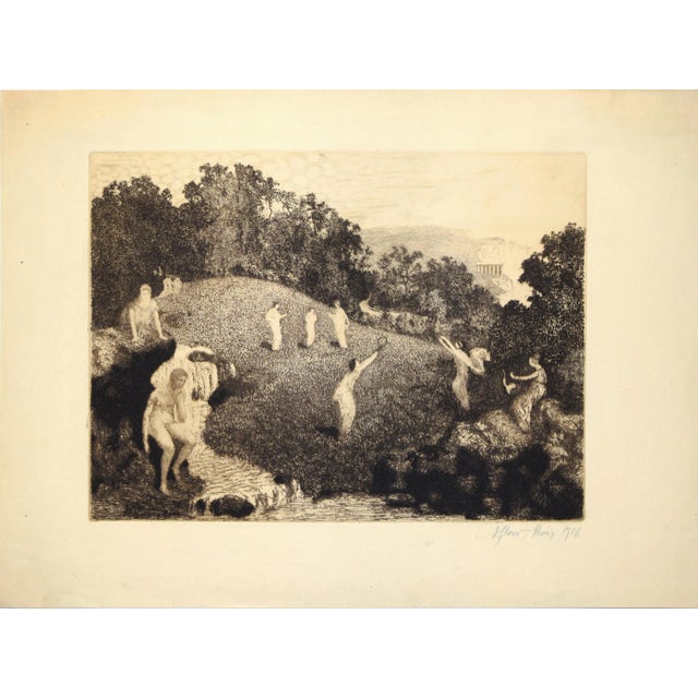 Figures in the Landscape - Original Etching by J. A. Flour - 1916 For Sale - Image 3 of 3