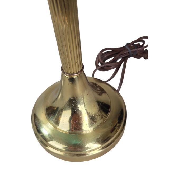 1970s Mid-Century Modern Art Deco Brass and Teal Glass Banker's Desk Lamp For Sale - Image 9 of 18