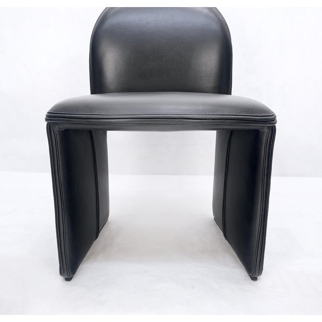 Black Set 4 Italian Mid Century Modern Black Leather Dining Chairs Bellini Style MINT! For Sale - Image 8 of 13