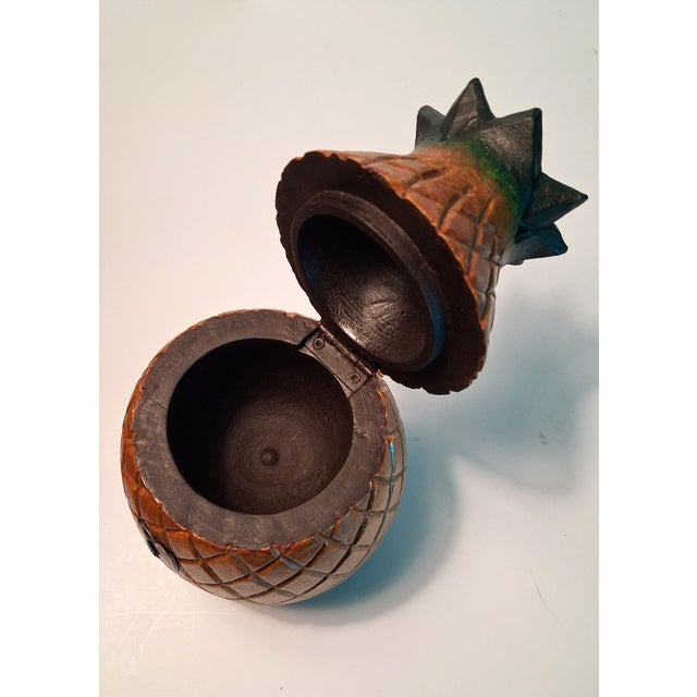 Artisan Carved Solid Wood Pineapple Trinket Box With Hinged Lid For Sale - Image 4 of 5