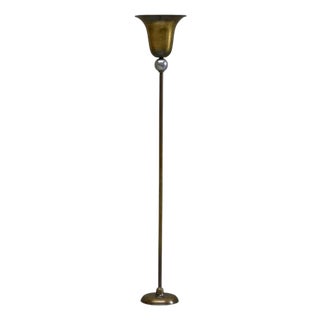 Vintage Art Deco Floor Lamp in Patinated Brass and Nickel Plated Brass, 1930 For Sale
