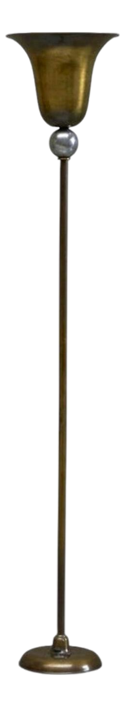 Vintage Art Deco Floor Lamp in Patinated Brass and Nickel Plated Brass, 1930
