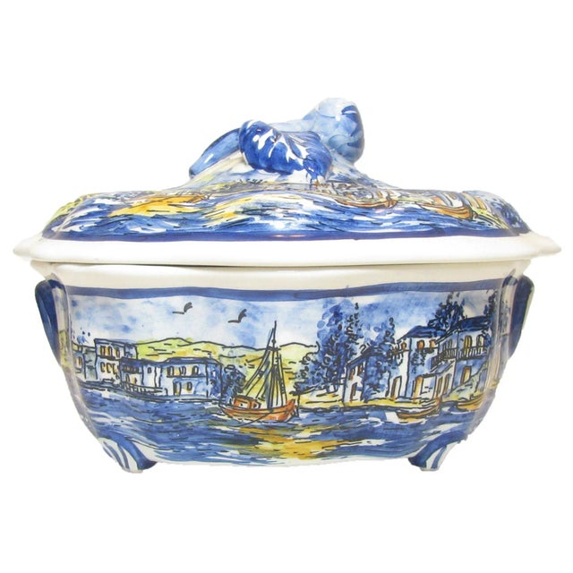 Greek Handpainted Tureen W/ Sailing Scene, Signed For Sale In Tulsa - Image 6 of 6