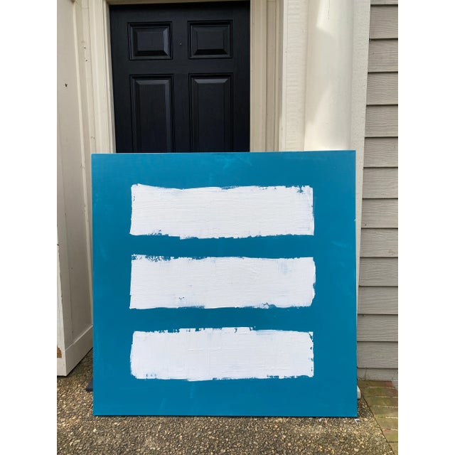 Sarah Trundle Sarah Trundle, Large Contemporary Abstract Painting, "Trio: In Blue" For Sale - Image 4 of 6