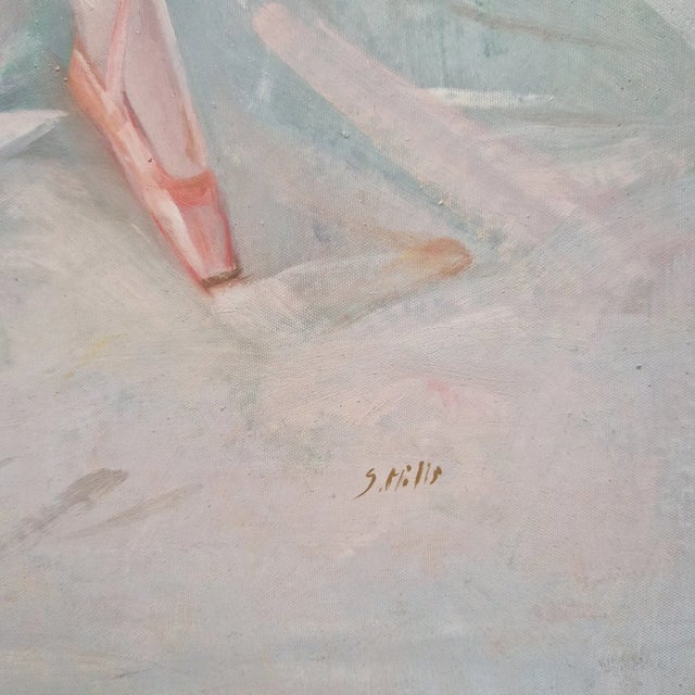 Mid-20th Century Signed S. Hills - Ballerina Adjusting Pointe Shoe, Oil on Canvas For Sale - Image 4 of 4
