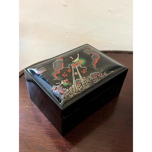 Antique Chinese Foochow Lacquer Box with Dragons Material: Lacquered wood An attractive late 19th to early 20th century...