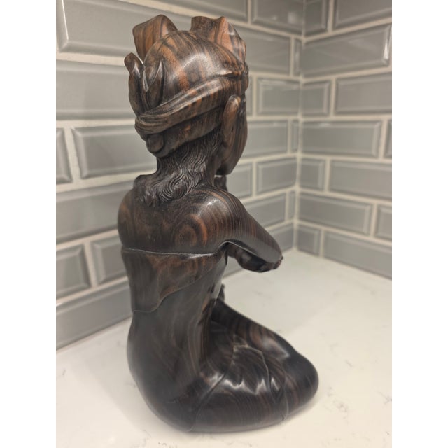 Signed Mid 20th Century Balinese Macassar Ebony Wood Seated Young Boy Sculpture by K. Aria (Mas, Bali) For Sale In Phoenix - Image 6 of 12
