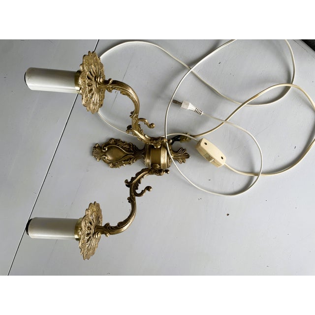 1980s Vintage Rococo Two-Arm Wall Lamp in Brass from Polam-Meos For Sale - Image 5 of 10