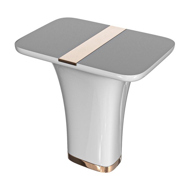"Perla" Side Table With Stainless Steel and Bronze Details, Handmade For Sale - Image 9 of 10